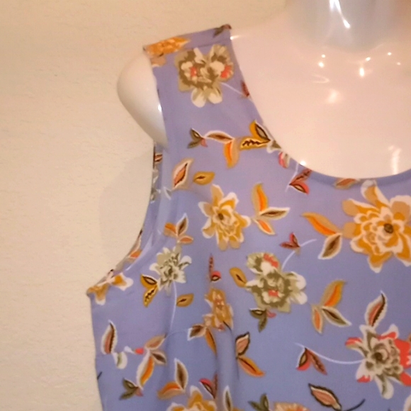 Denim & Co Blue Floral Printed Sleeveless Blouse with Peplum - Picture 5 of 13